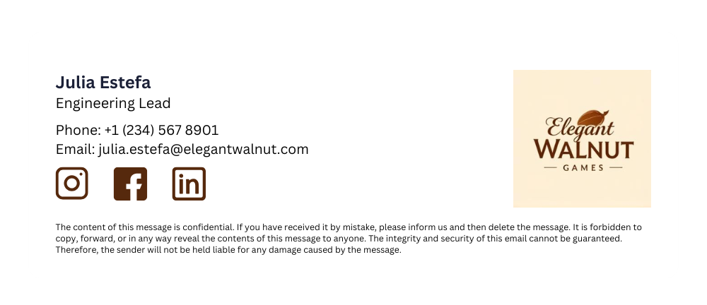 professional email signature with legal disclaimer