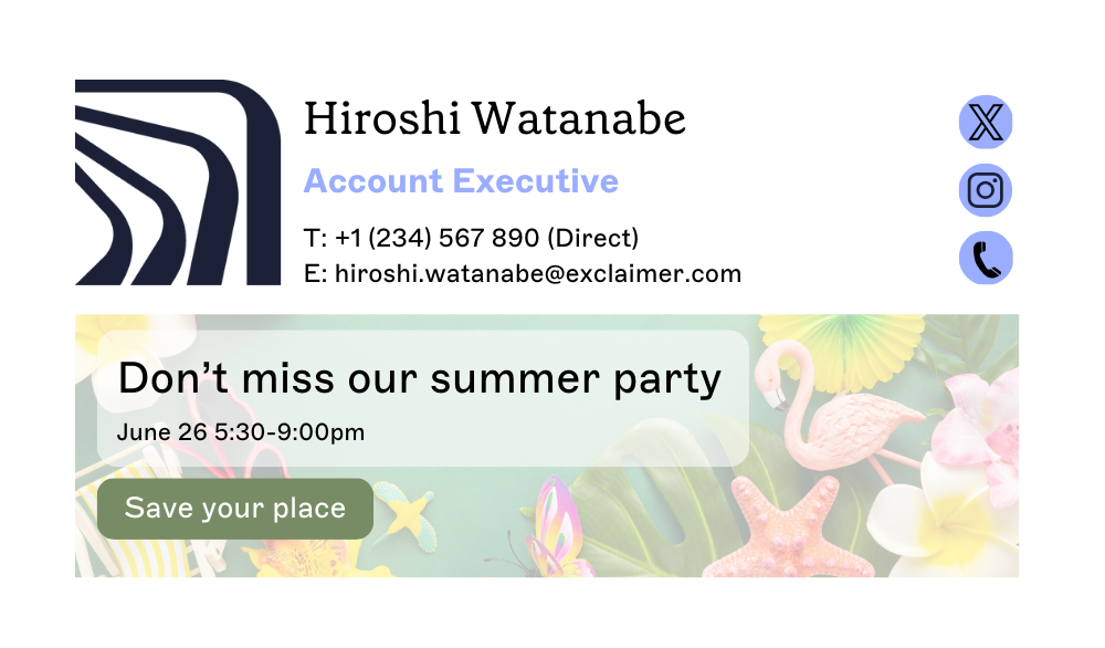 Internal email signature promoting an event