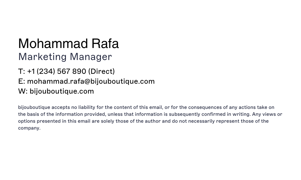 plain text email signature with email disclaimer