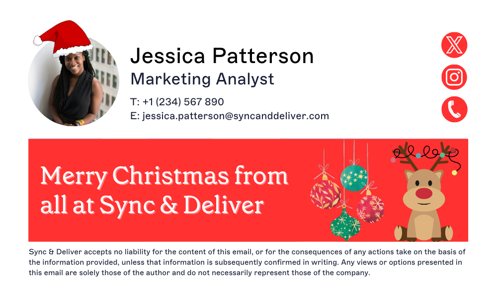 Weihnachtliche E-Mail-Signatur mit Rentier und Kugeln