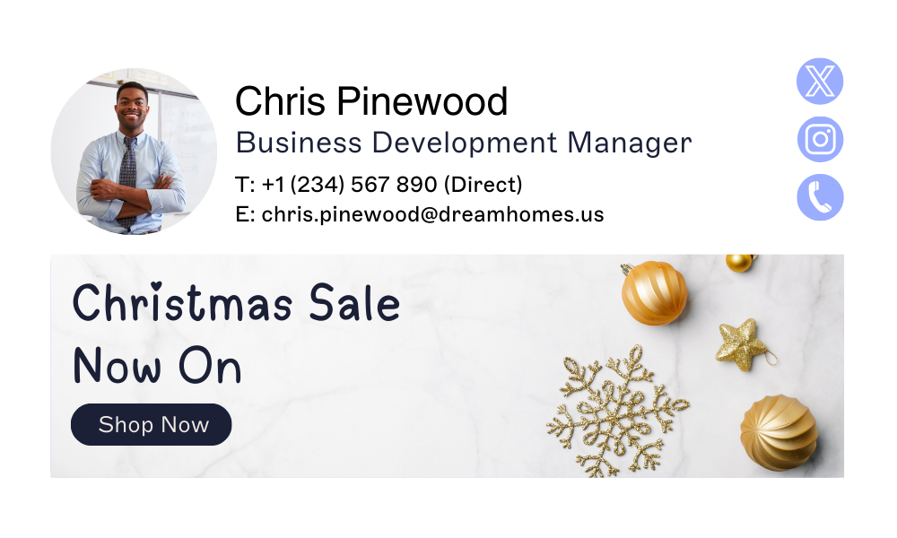 Weihnachtliche E-Mail-Signatur mit einem Verkaufsbanner