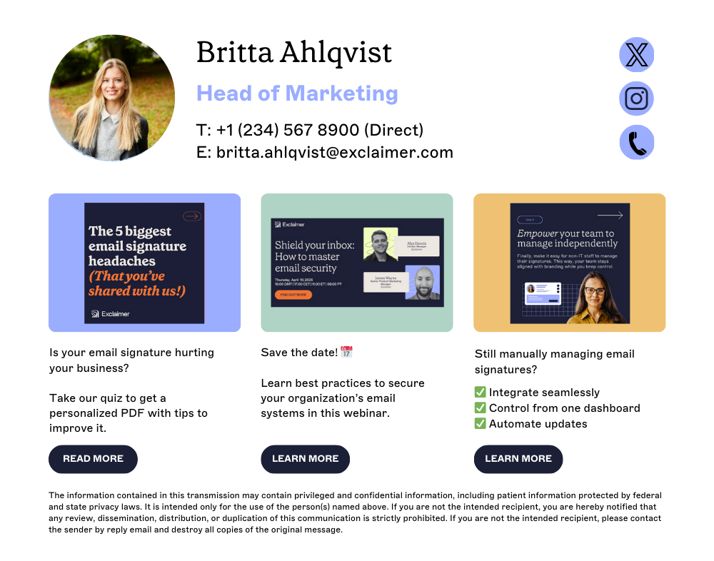 social feeds email disclaimer