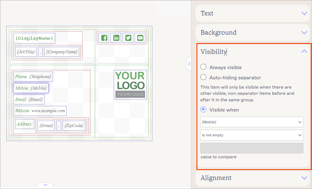 attribute visibility in Exclaimer