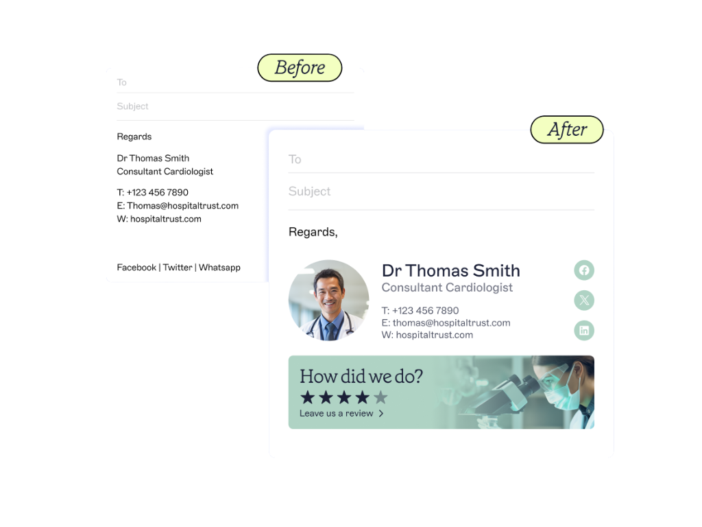 before and after using an email signature management solution