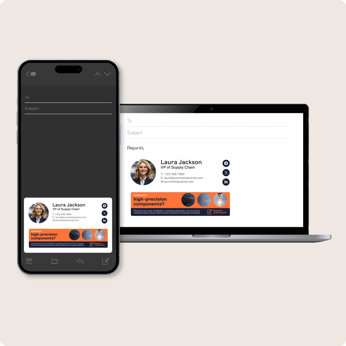 email signature on mobile and laptop