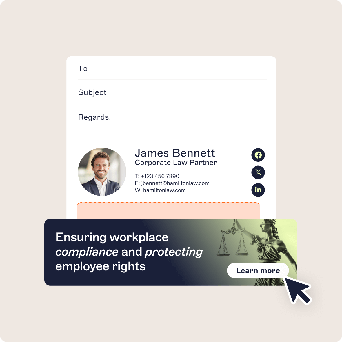 law partner email signature with banner
