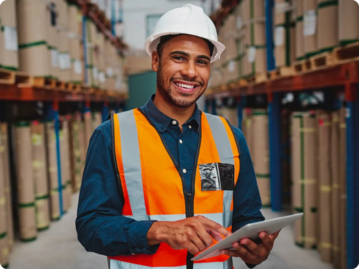 hardhat worker with tablet
