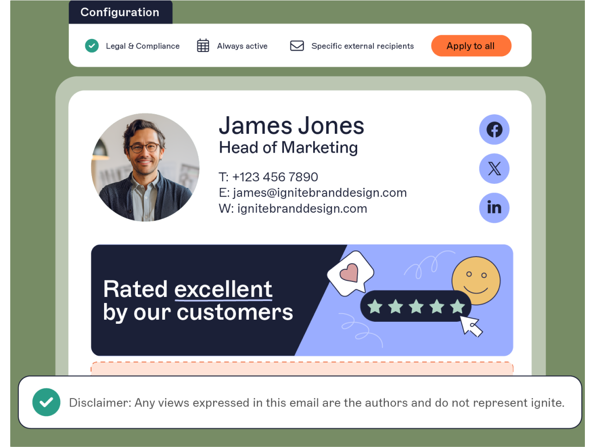email signature with disclaimer and visual elements