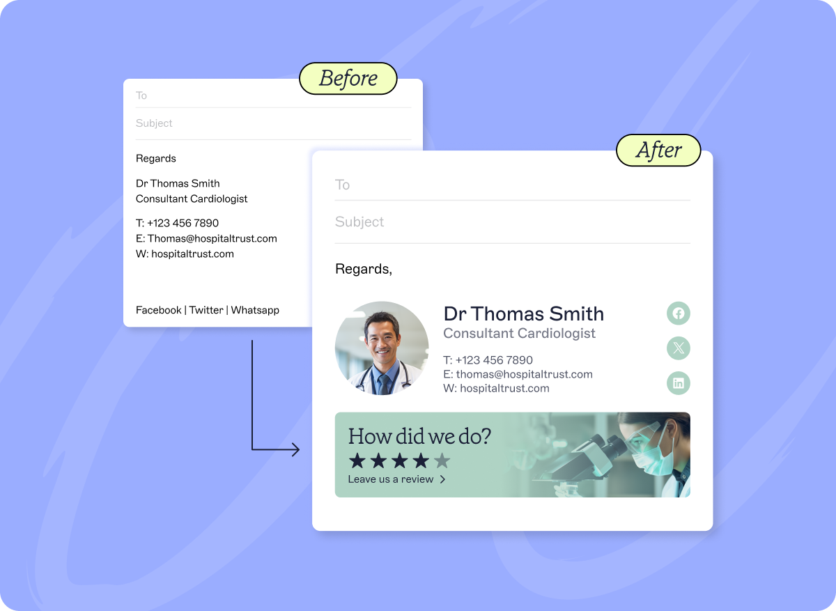 before and after example of html email signature