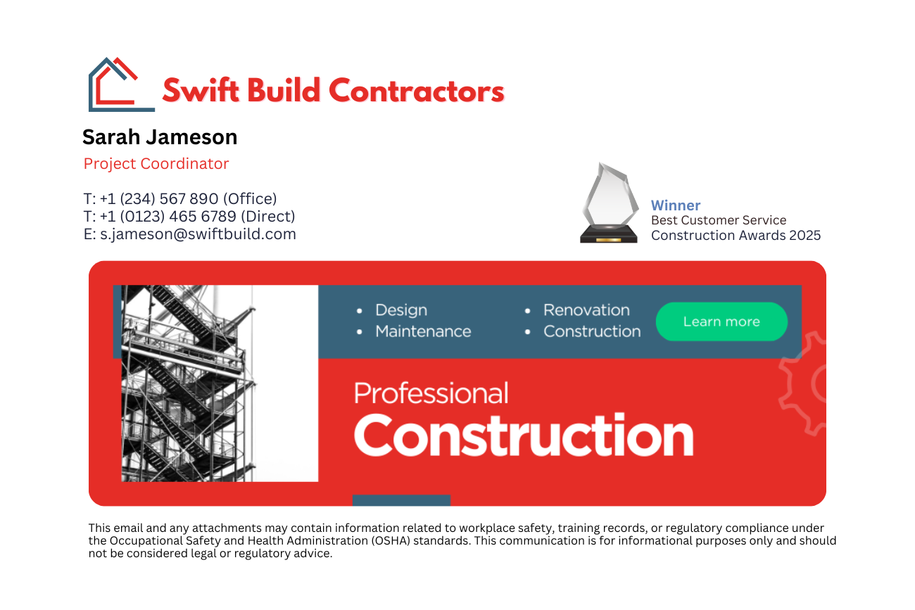 email signature marketing example for a construction company