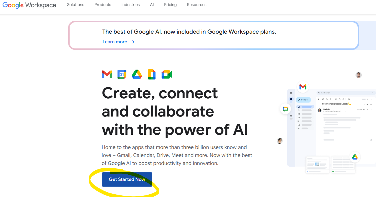 Google Workspace homepage