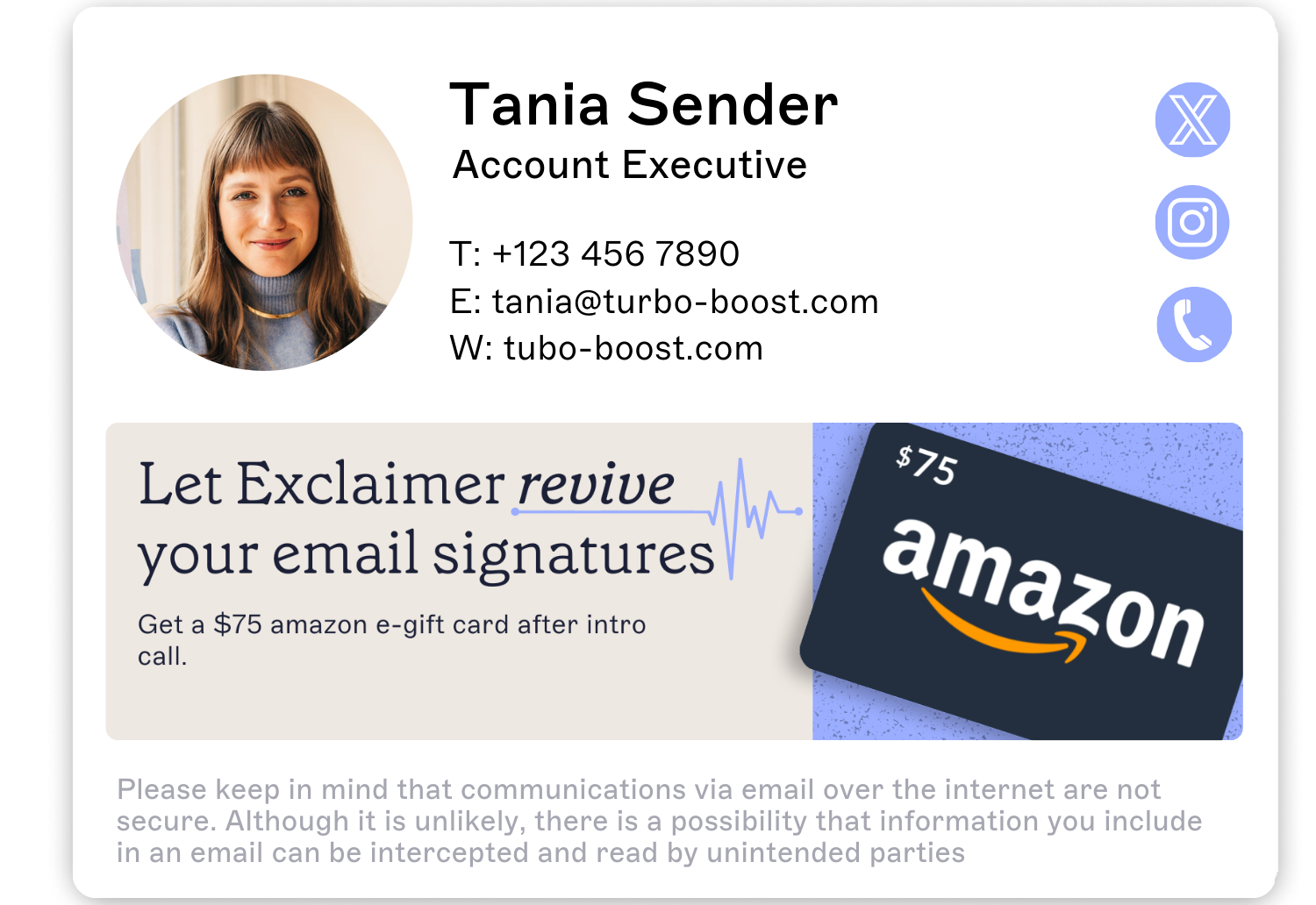 email signature with banner offering a gift card