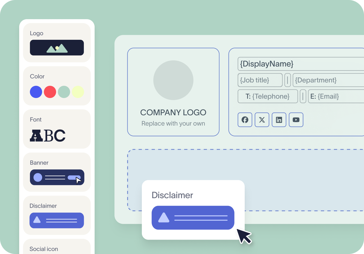 drag and drop designer in an email signature platform