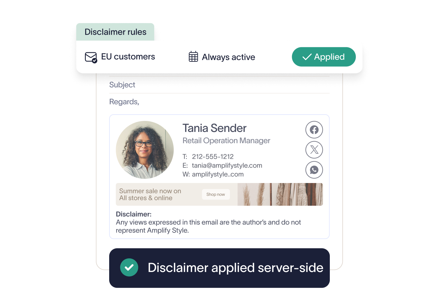 server side email signature showcasing the disclaimer