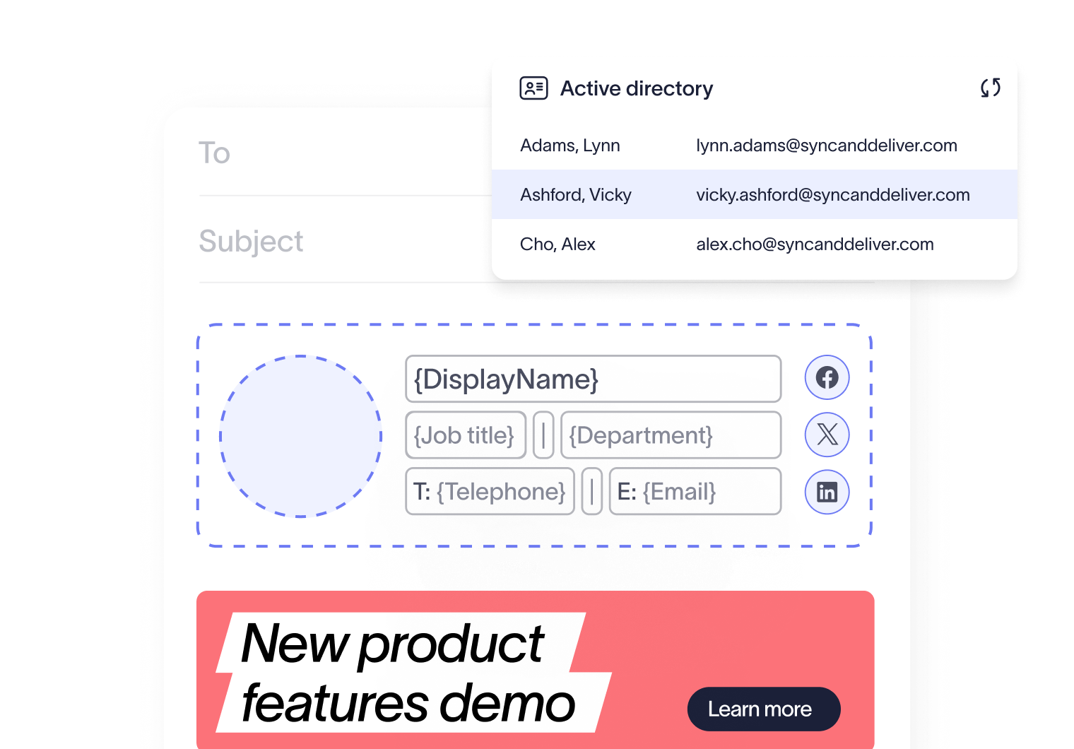 contact directory and template with fields for name, job title, department, phone, and email.