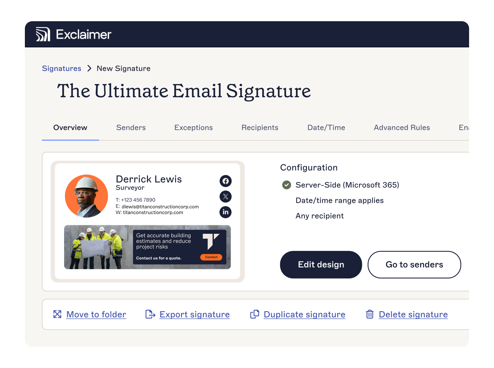 Construction email signatures with Exclaimer