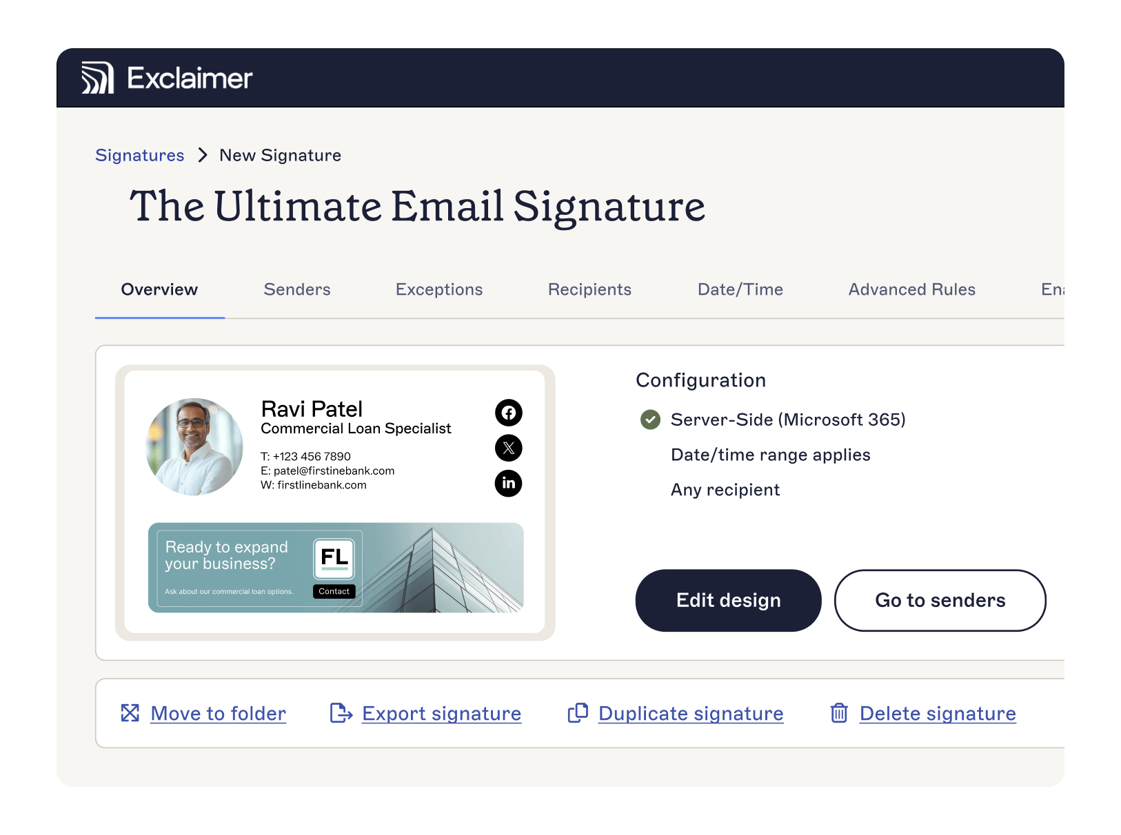 financial services email signature in exclaimer