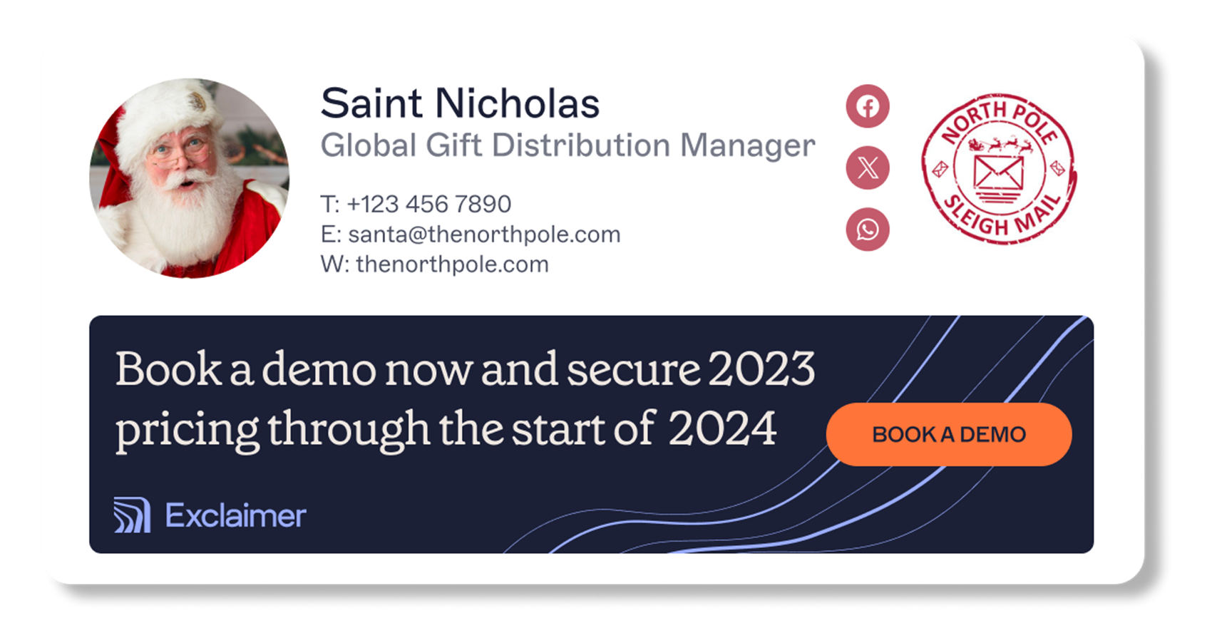christmas email signature banner with demo button