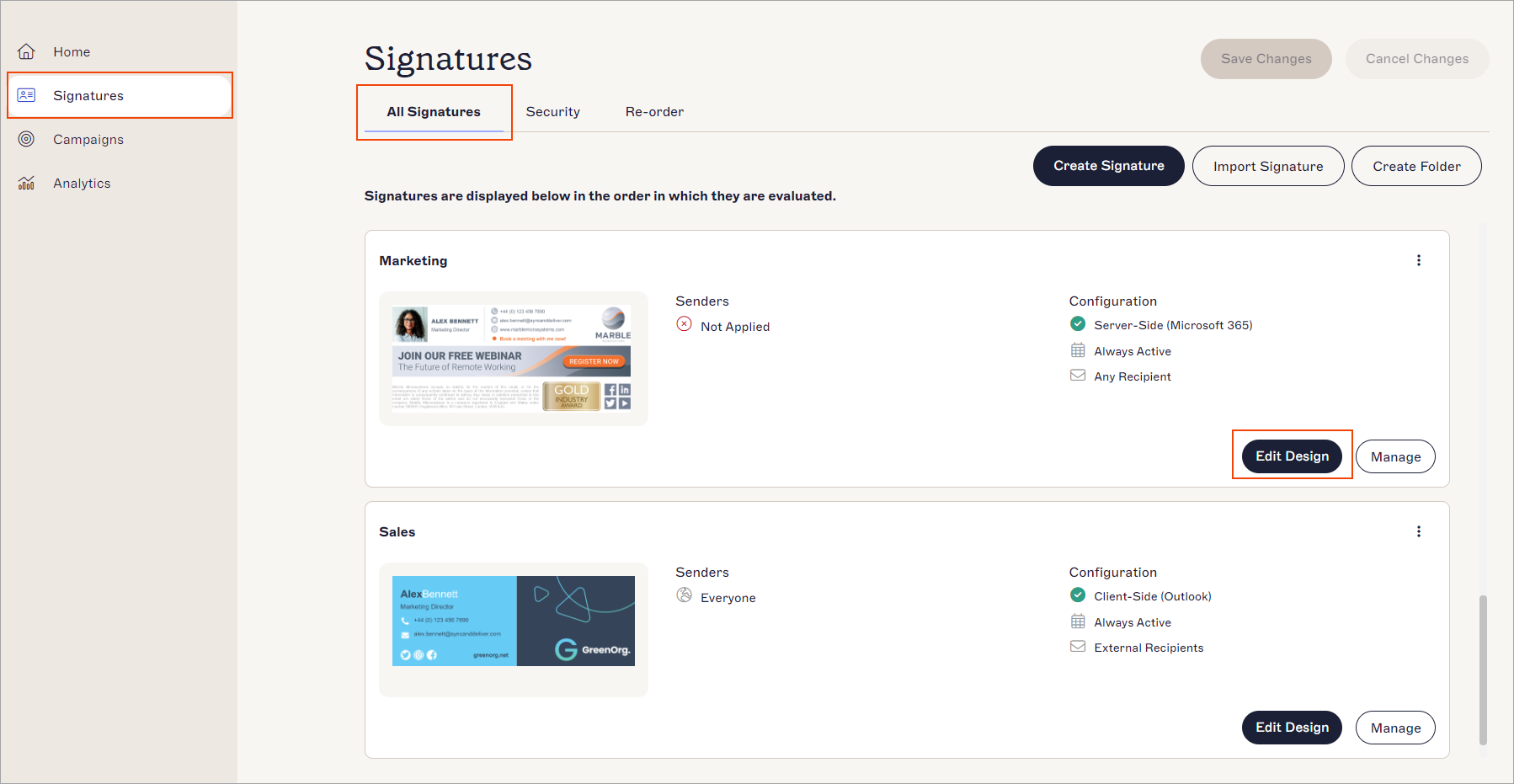 updating outlook signatures in exclaimer