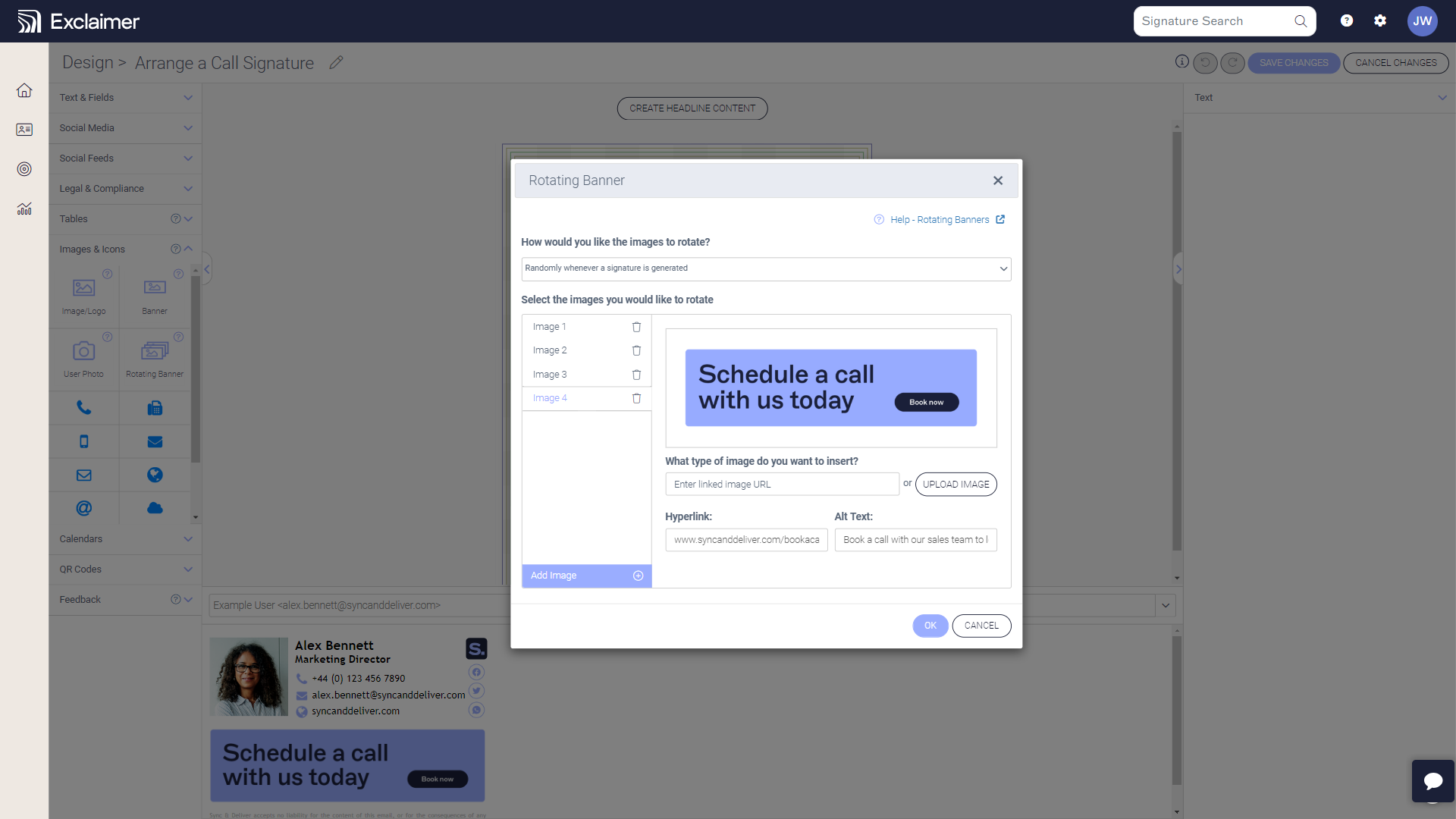 rotating banner feature in exclaimer