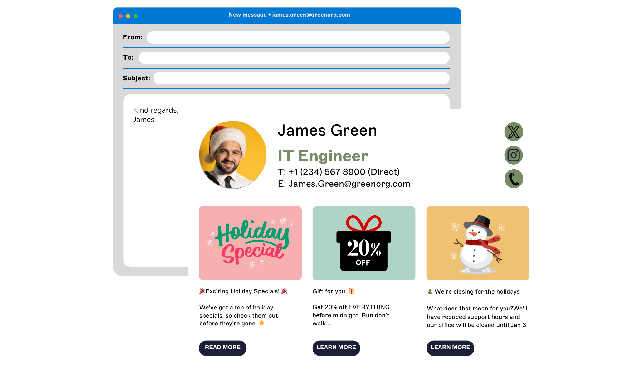 seasonal social feeds in email signature