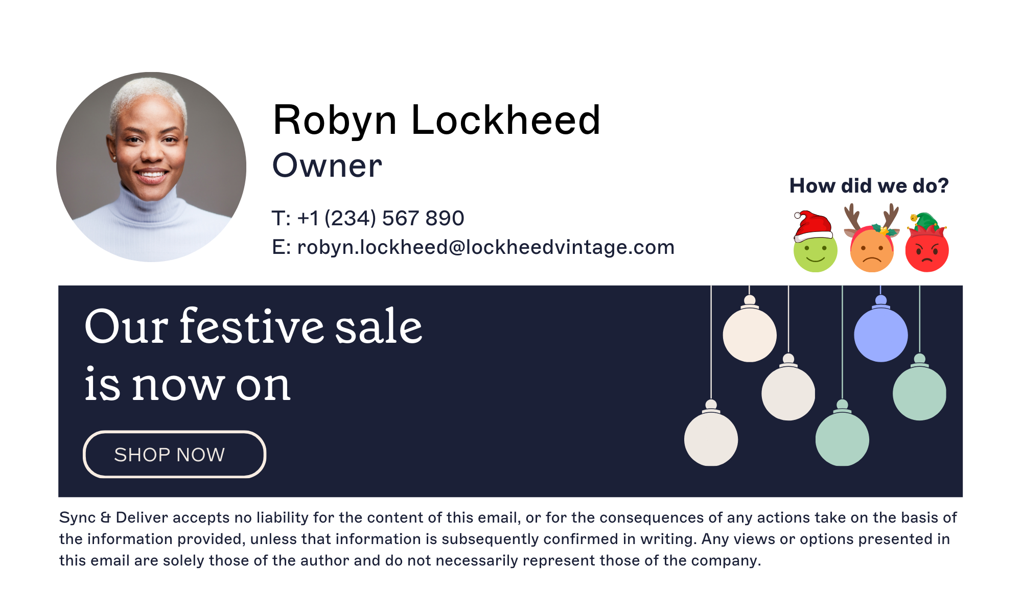 festive email signature with christmas emojis and festive banner