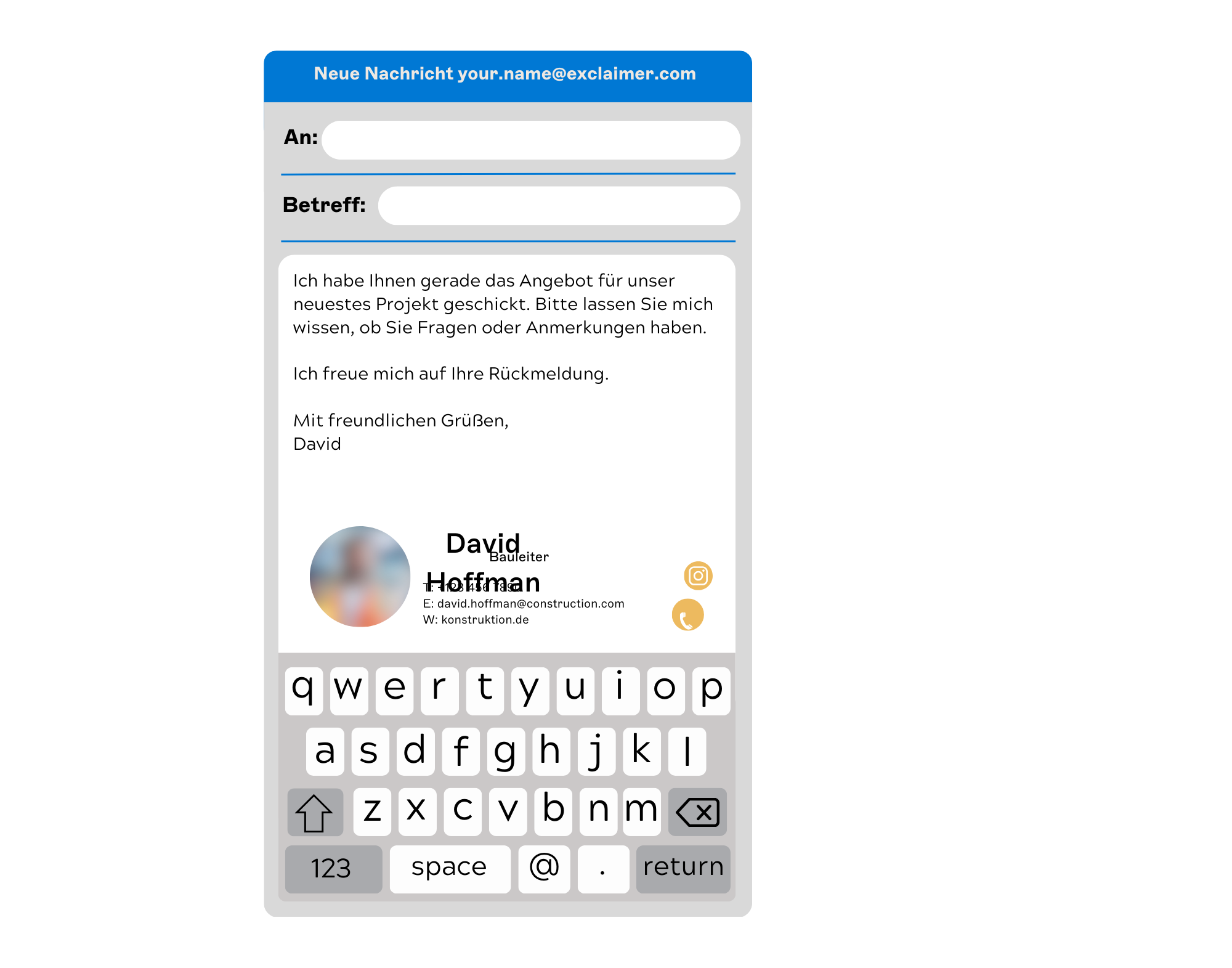 defektes Design für mobile E-Mail-Signaturen