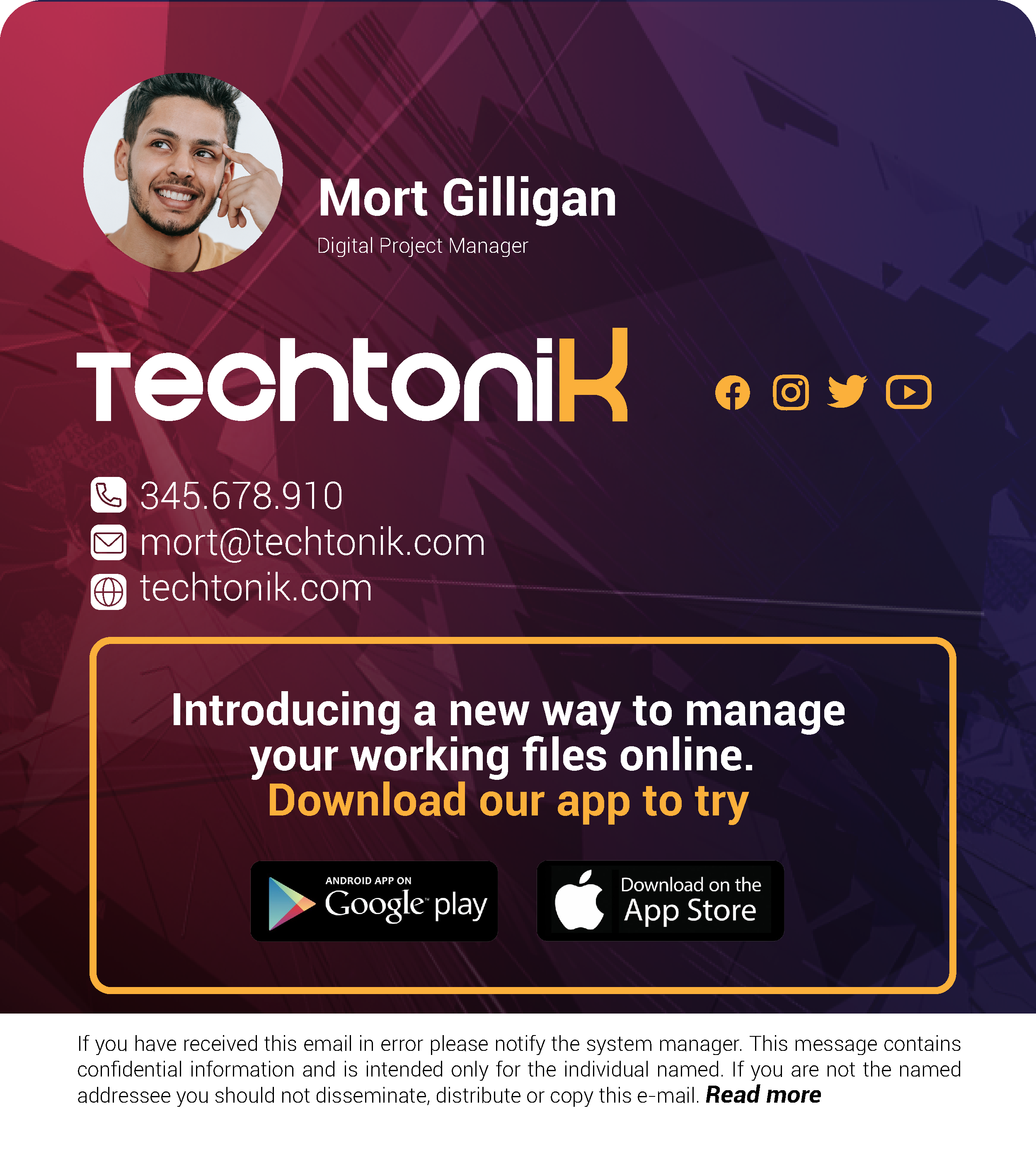 email signature with email banner highlighting a new app