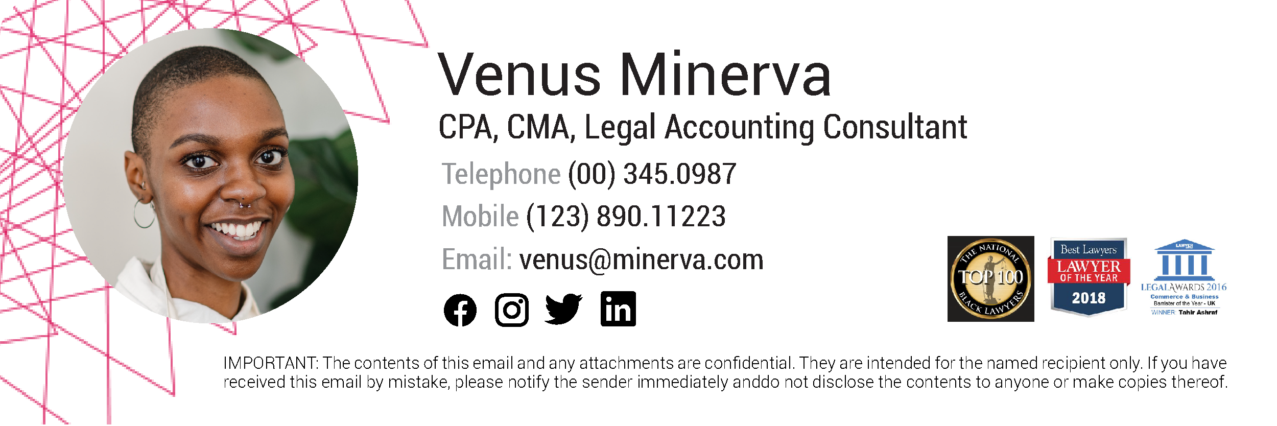 signature mail avec photo et avertissement légal