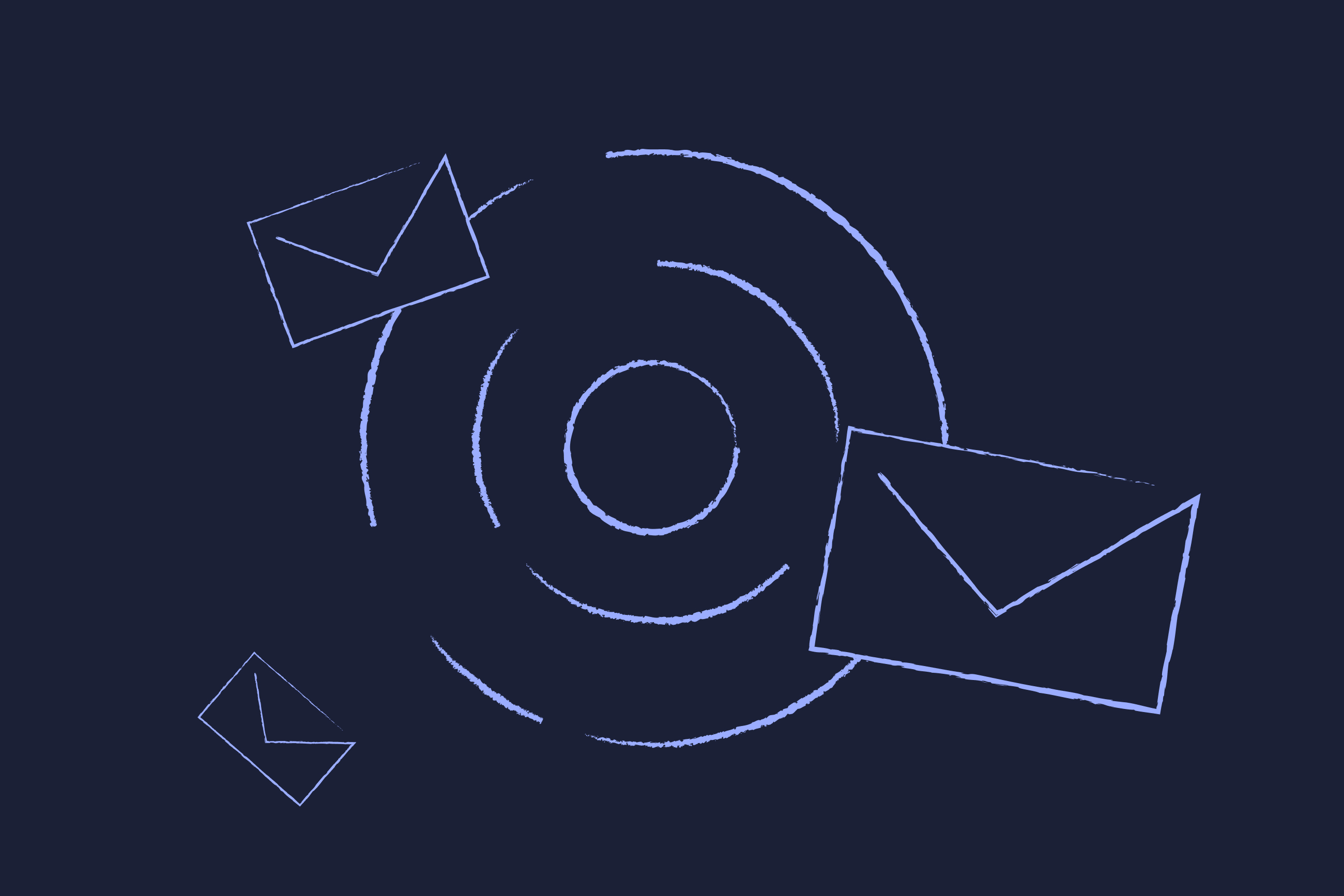 Illustration von E-Mail-Symbolen und Wirbeln