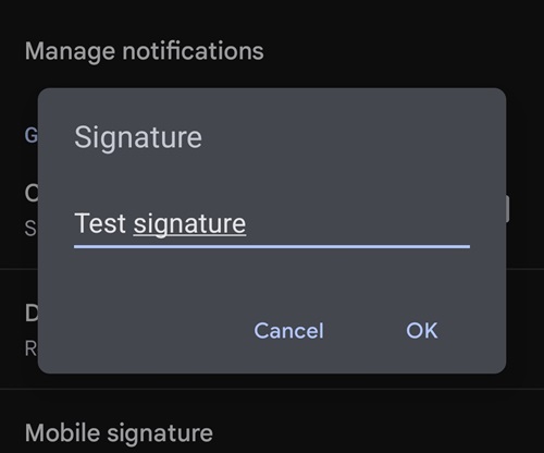 Signaturtext in der Gmail-App für Android