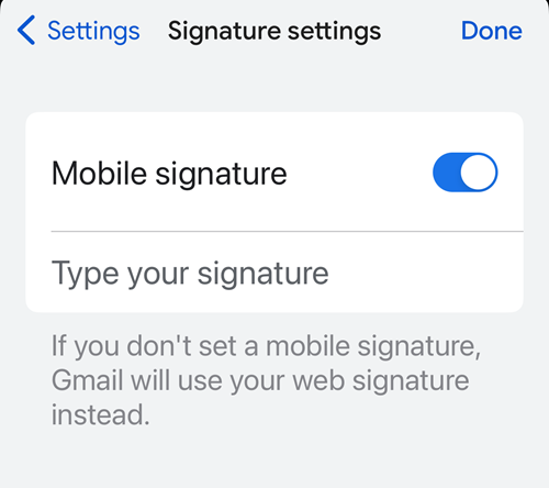 Gmail-Mobile-Signatur-Einstellung auf iPhone