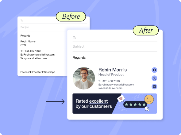 Vorher- und Nachher-Beispiele für E-Mail-Signatur-Marketing