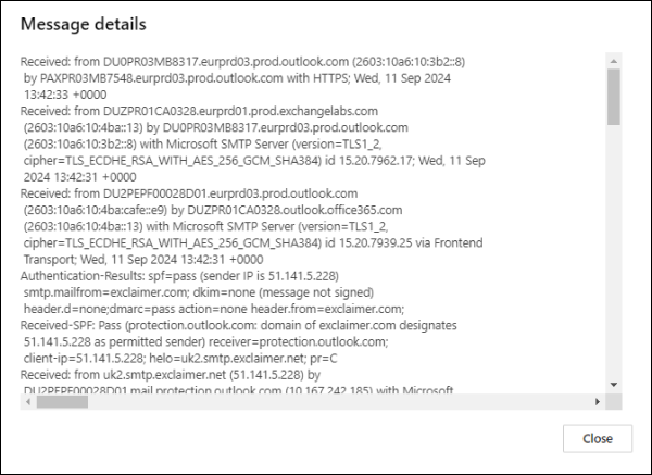 Outlook email header message details