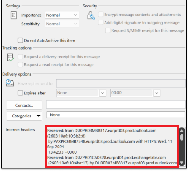 Internet headers in Outlook