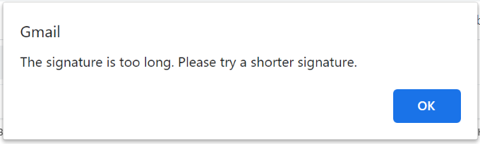 gmail signature is too long error message