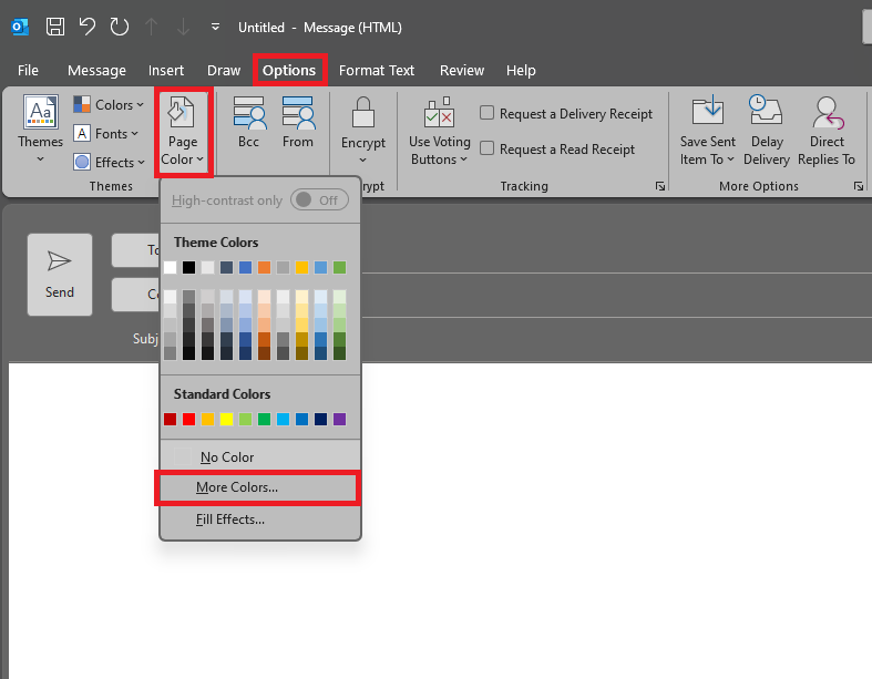 changing background color in Outlook
