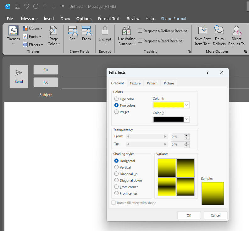 fill effects in Outlook