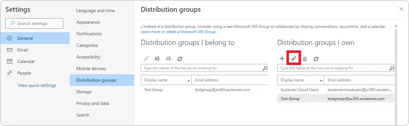 distribution groups menu