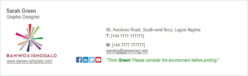 Email signature template with social media icons