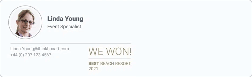 professionelle E-Mail-Signatur für Event-Spezialist, mit Kontaktinformationen