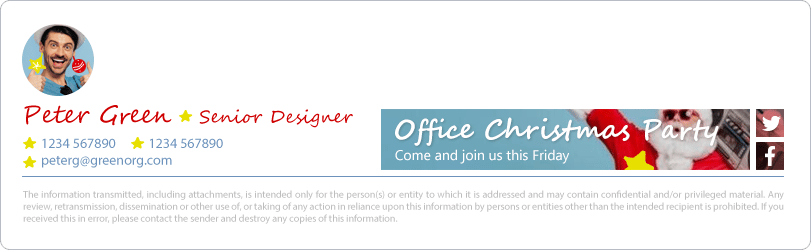 Christmas email signature for office party with Santa imagery.
