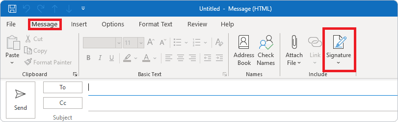 Choose Signature in Outlook