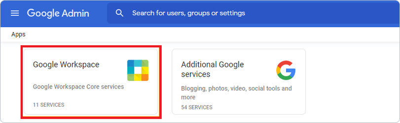 Select Google Workspace in the Apps section