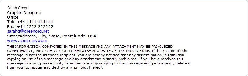 Plain text email signature example