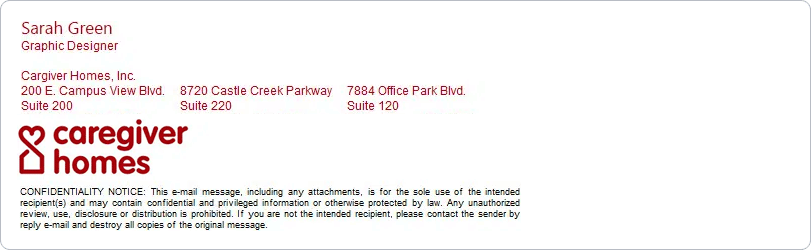 Text-based email signature with contact details