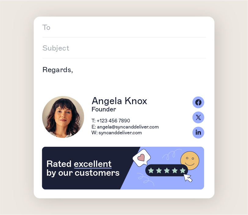 email banner saying Rated excellent by our customers